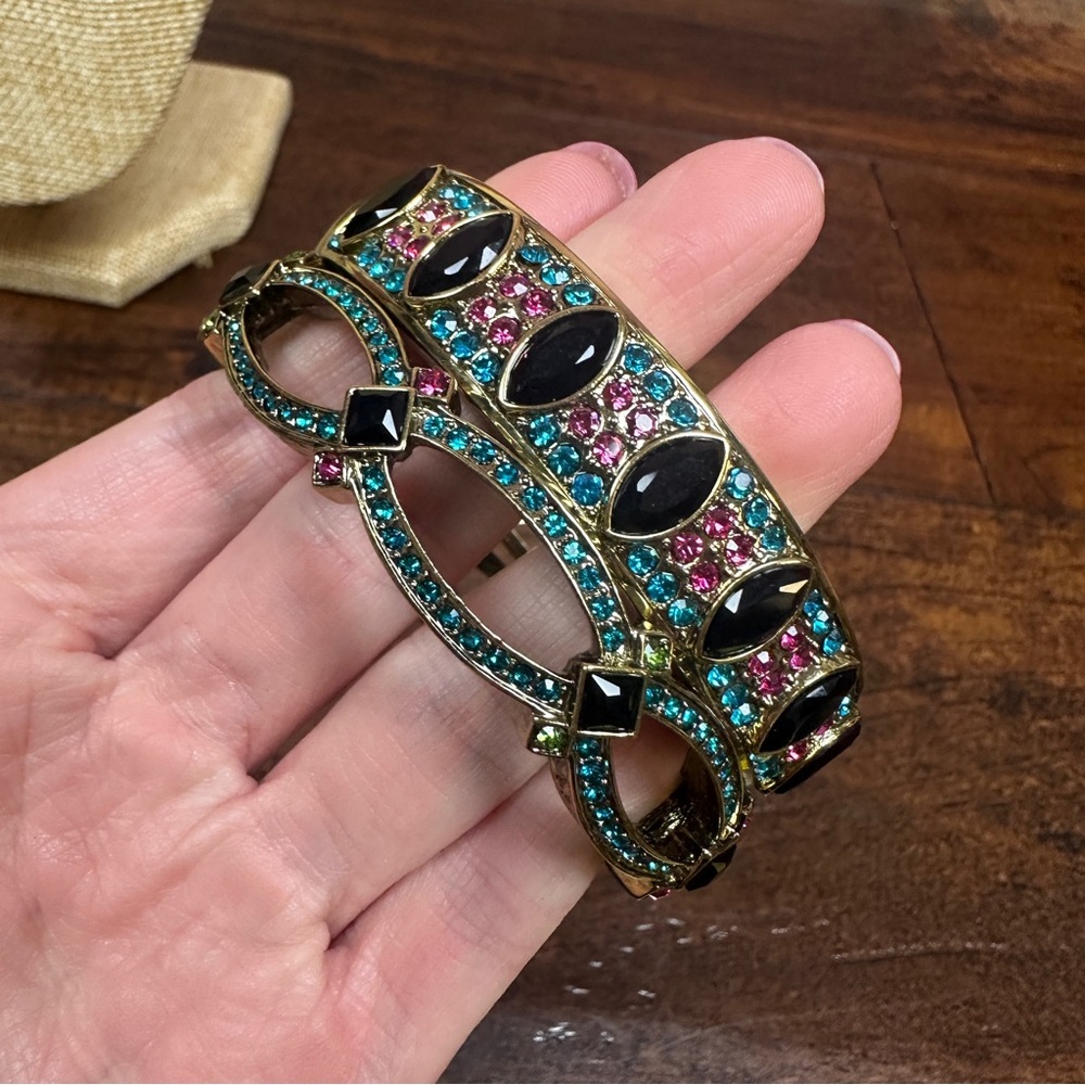 Heidi Daus black, hot pink, and teal hinged bangle bracelet set